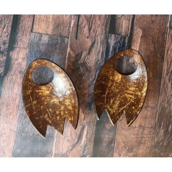 VTG Set of Wood Salad Tongs Mid Century Modern (2 pieces) Hawaiian Inspired - Picture 1 of 7